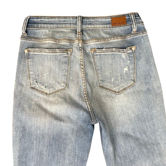 Judy Blue Distressed Raw Hem Blue Light Wash Boyfriend Jeans size 5 / 27 - Picture 10 of 10